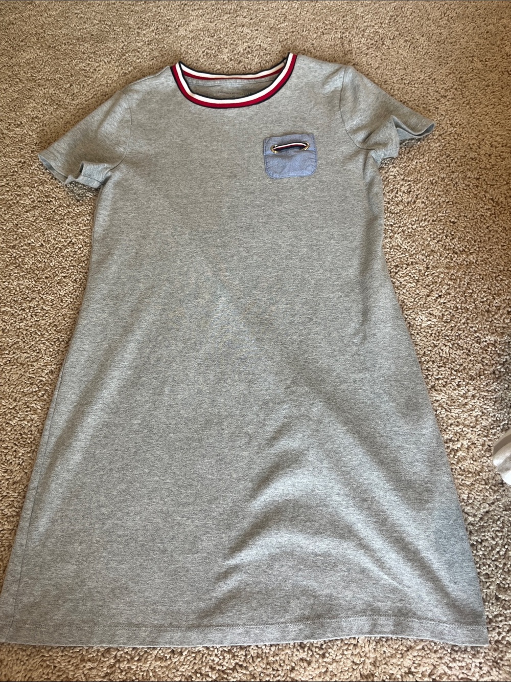 Tommy Hilfiger Gray Mini Dress with Red-Trim Collar